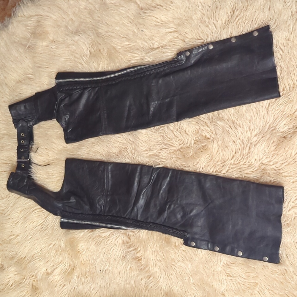 UNIK Women’s‎ Black Leather Motorcycle Chaps Pants With Pockets - Size, XXXS